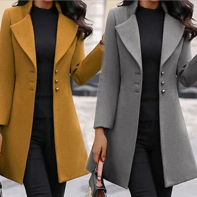 Manteau en laine pour femme, col montant, coupe cintrée, simple, automne et hiver 2022 produit foryoumer.com produit 