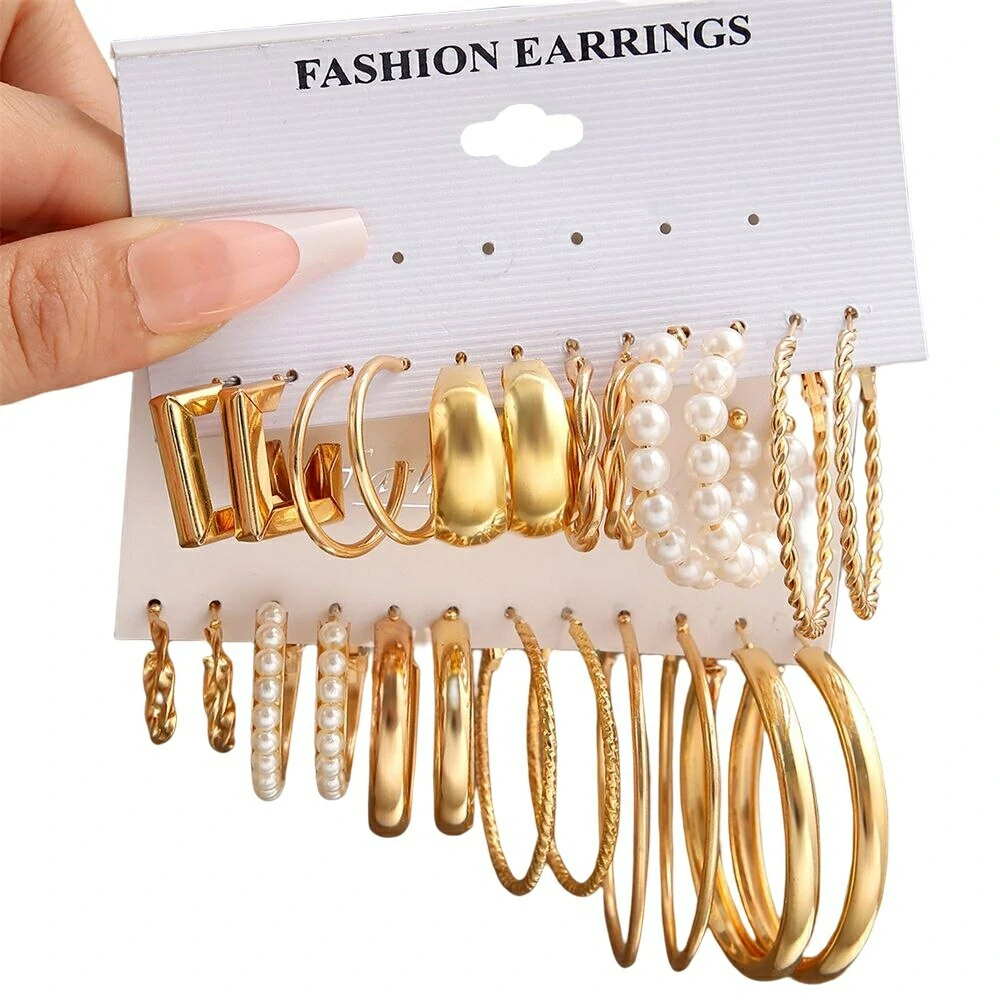 Ensemble de 6 boucles d'oreilles géométriques rétro - Style Hepburn pour un look occidental chic produit foryoumer.com produit 